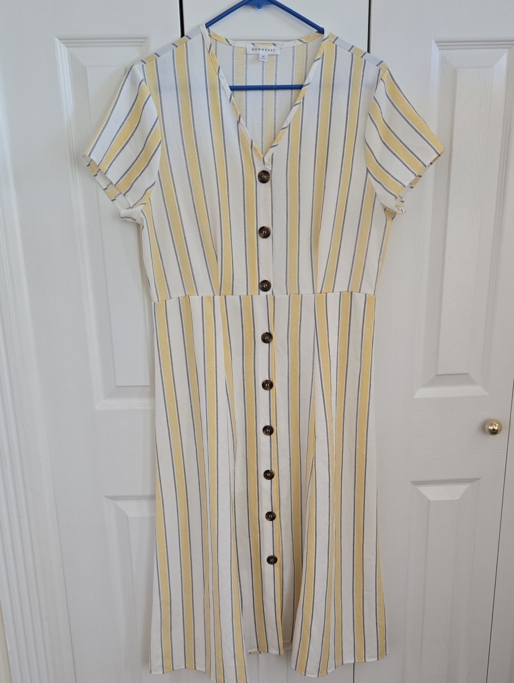 DOWNEAST Yellow & White Striped Button-Front Dress